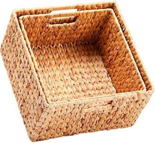 HOONEX Water Hyacinth Storage Baskets for Organizing, Decorative Wicker Baskets with Carrying Handle | Amazon (US)