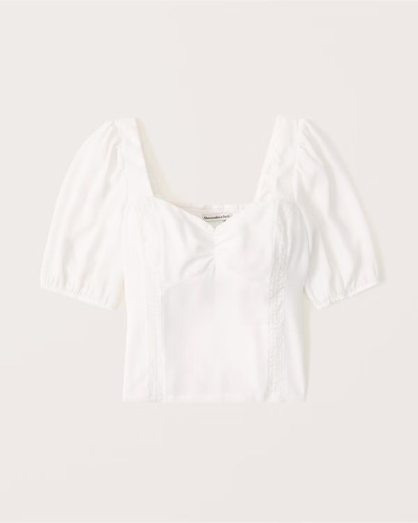Lace Trim Puff Sleeve Sweetheart Top | Abercrombie & Fitch (US)