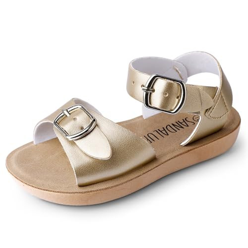SANDALUP Toddler Sandals, Gold Grils Sandals, Open Toe Adjustable Double Buckle Salt Water Sandals, Summer Casual Beach Sandals for Kids Baby Girls Boys Size 5 | Amazon (US)