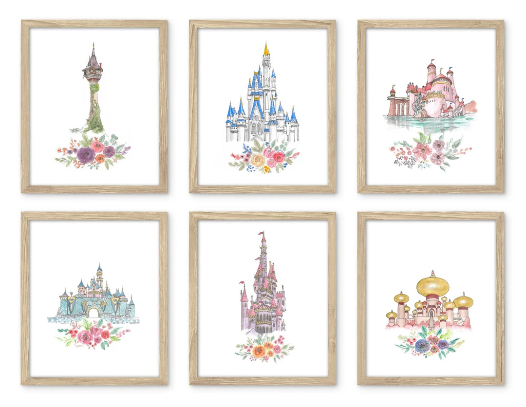 Baby Girl Nursery Art CASTLE Art PRINT Set of 6 Princess - Etsy | Etsy (US)