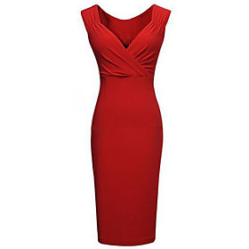 Damen Übergrössen Party Bodycon Kleid Solide Knielang Tiefes V / Schlank | Light in the Box