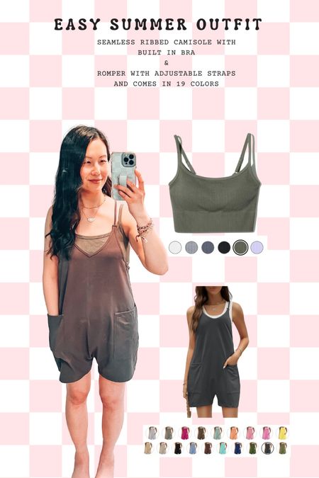 Seamless ribbed camisole with built in bra, tts, I got a medium
Romper, tts, I got a small
Perfect summer outfit!
