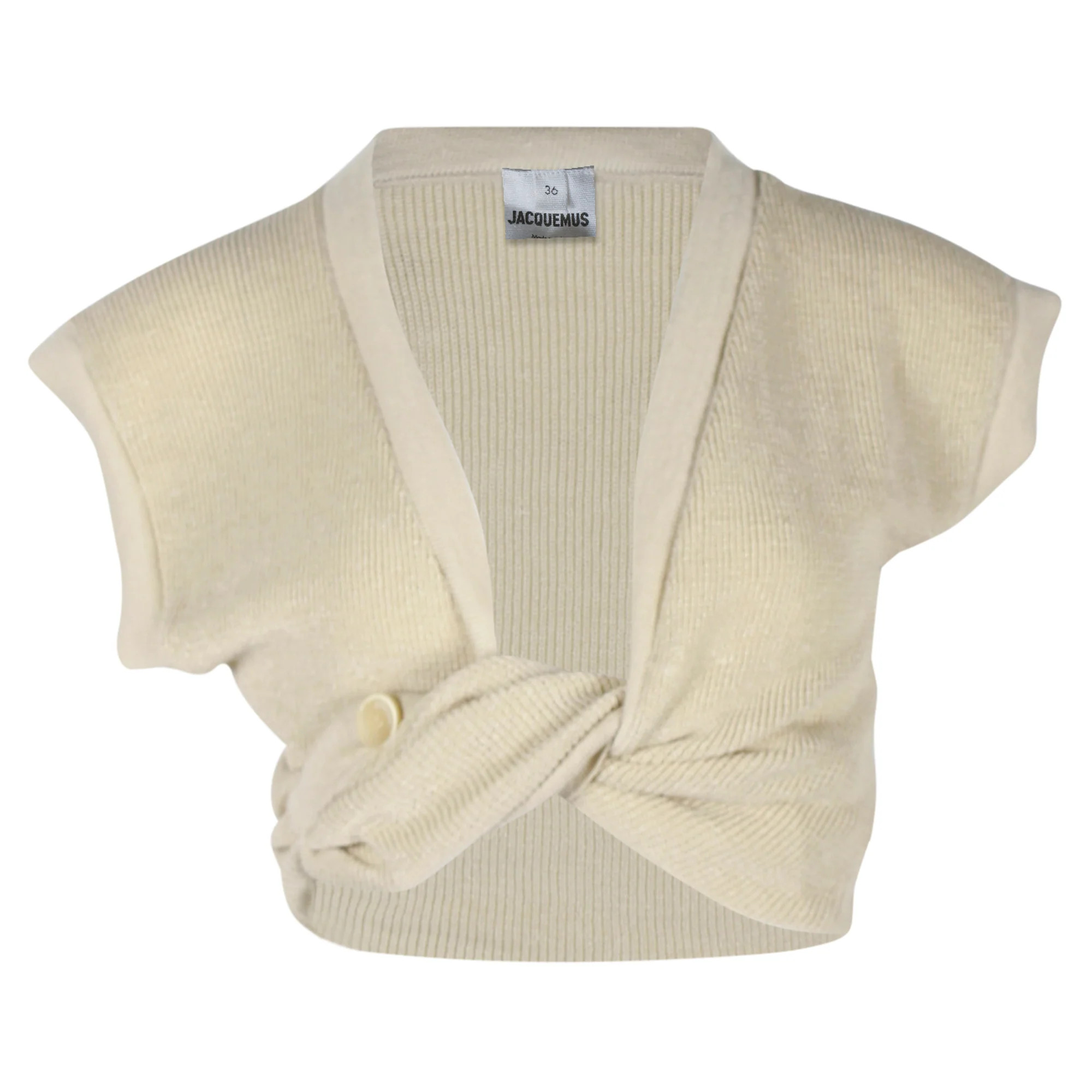 Jacquemus Le Haut Noué Cropped Top in Beige Wool | Shop Simon