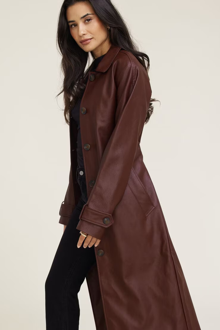 Faux Leather Mac Coat | Dynamite Clothing
