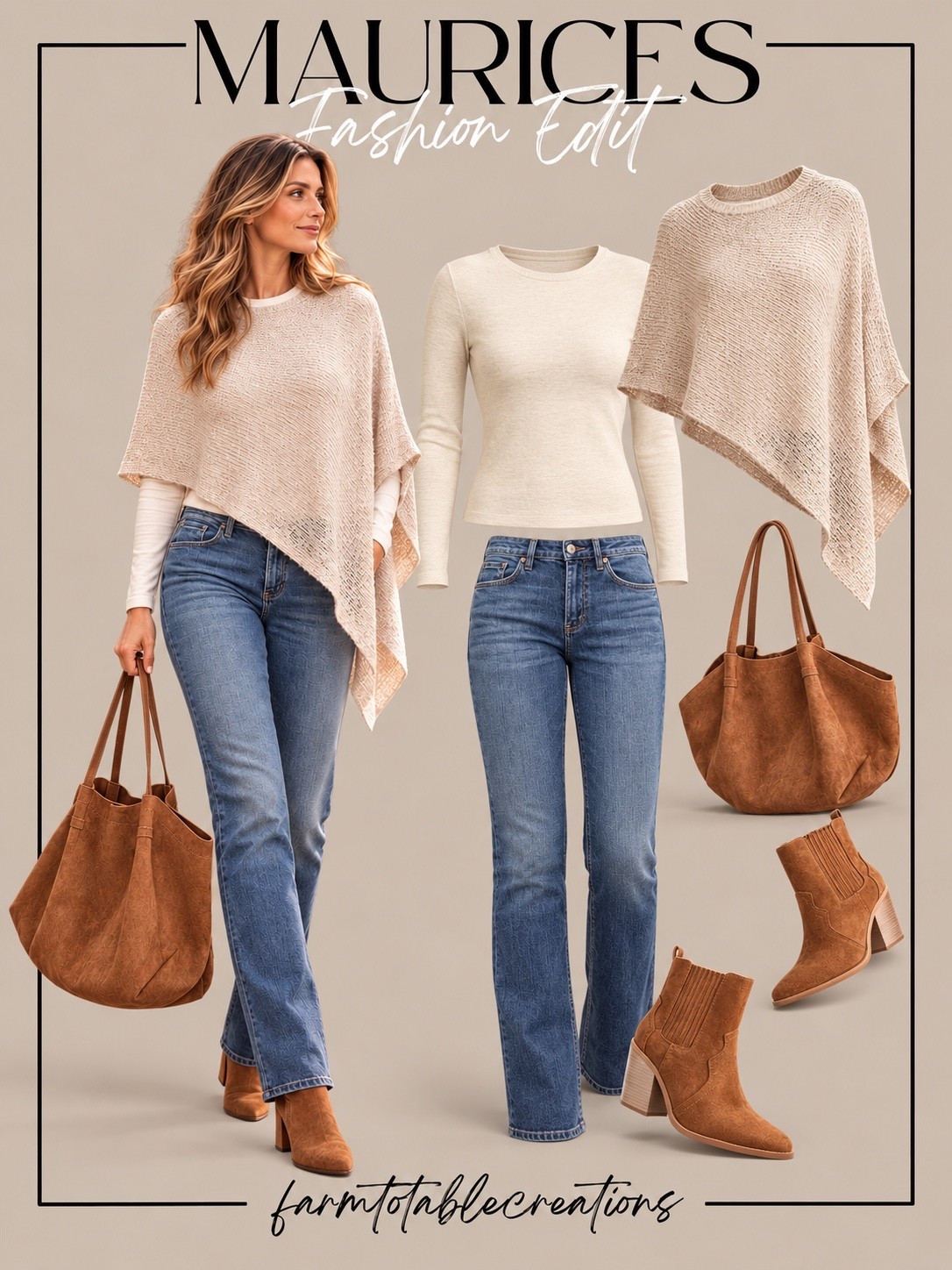 Maurices Cozy Fall Outfit 🤎🍂

This Maurices fall outfit is such an easy, polished look for the season. The soft neutral poncho layered over a simple long-sleeve top gives it that cozy fall feel, while classic jeans keep everything comfortable and wearable for everyday plans.

The warm cognac tote and ankle boots pull the whole look together beautifully. I love this for lunch with friends, errands, a casual workday, fall shopping, or a weekend outing.

Follow @farmtotablecreations on Instagram for more cozy home finds and trending decor.

#LTKStyle #LTKFashion #Maurices #MauricesStyle #MauricesFinds #FallOutfit #FallFashion #CozyFallStyle #PonchoStyle #CasualFallOutfit #AutumnStyle #CognacAccessories #EverydayStyle #WeekendOutfit #FallWardrobe

#LTKOver40 #LTKmomlife