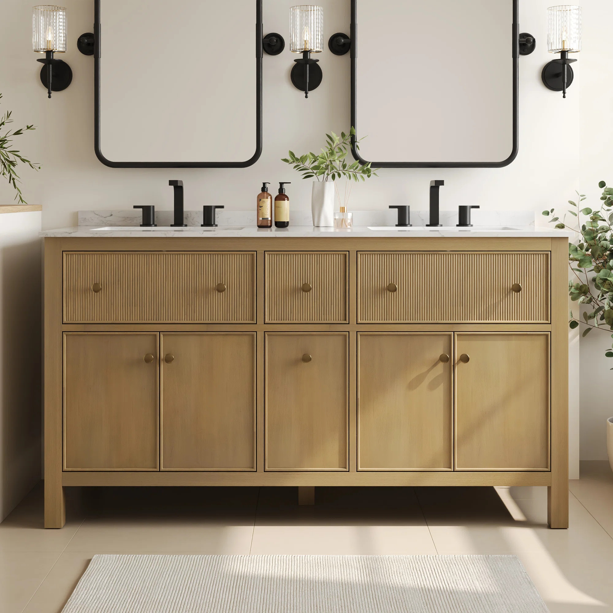 60" Fully Assembled Double Bathroom Vanity with Engineered Marble Top, Soft Closing and Splash Gu... | Wayfair North America