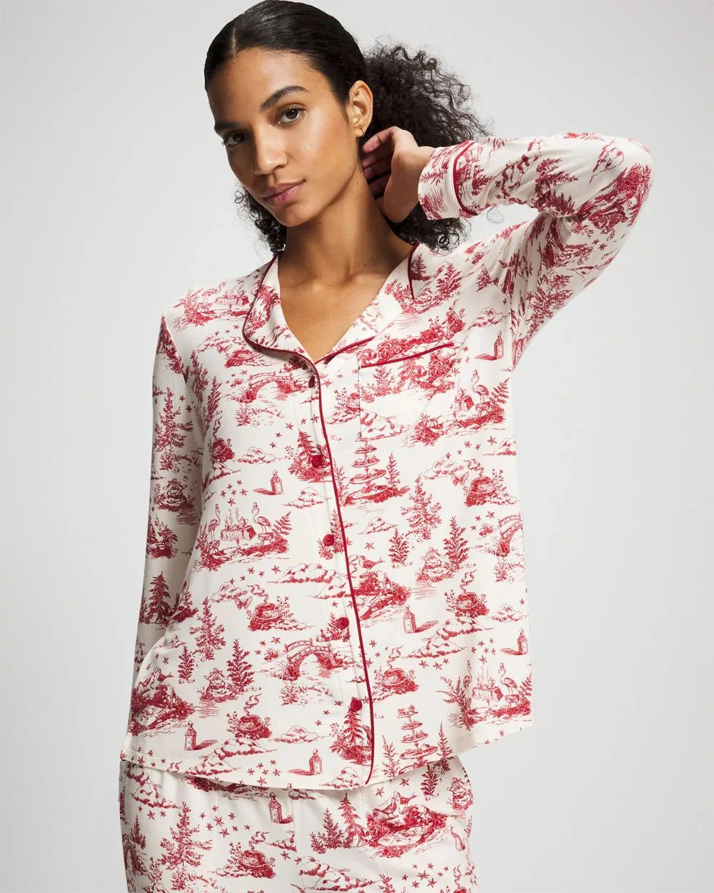 Piped Long-Sleeve Notch Pajama Top | Soma | SOMA