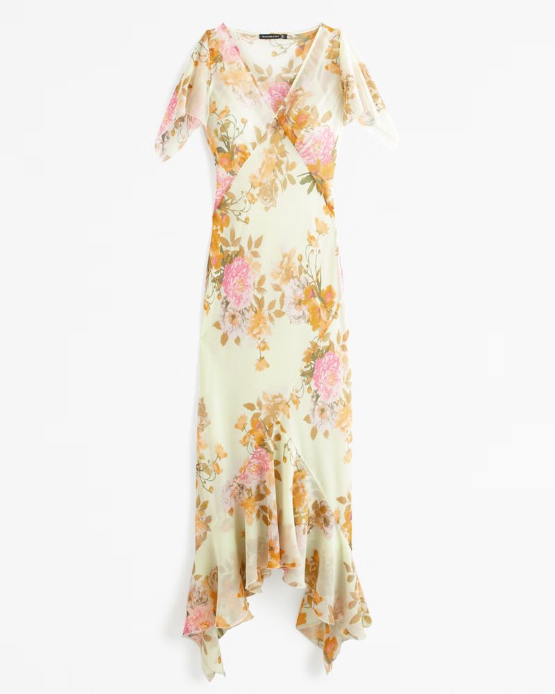 Flutter Sleeve Plunge Tiered Maxi Dress | Abercrombie & Fitch (US)