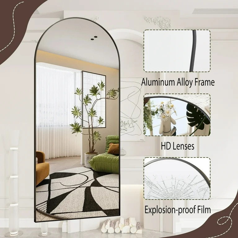Anyrose 71"x30" Arched Full Length Dressing Mirror Floor Standing Mirror Wall Mounted, Black - Wa... | Walmart (US)