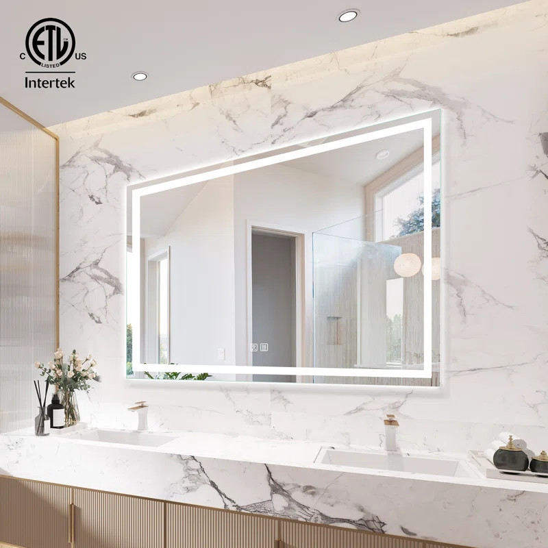 Orren Ellis LED Bathroom Mirror, Dimmable Vanity Mirror Anti-Fog Wall Mounted With Lights & Revie... | Wayfair North America