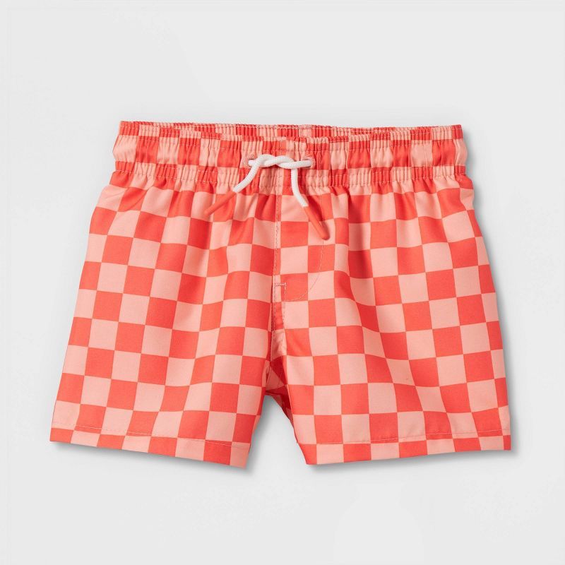 Baby Boys' Checkered Swim Shorts - Cat & Jack™ Coral Red | Target