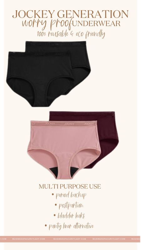 If you wear panties, this post is for you! #AD | Y’all know I love a full brief panty and the Jockey Generation Women’s Worry Proof Underwear is a game changer. Lined with a 100% reusable material, this underwear is meant to work for you and your needs, whether, period protection, postpartum, bladder leaks or everyday to replace one time use liners. 

They come in a few colors and also have a style for my thong girlies too! I got mine from @target and linked them in my LTK Shop.

@target @jockey #periodunderwear #leakproofunderwear #targetstyle #TargetPartner 

#LTKcurves #LTKunder50 #LTKsalealert