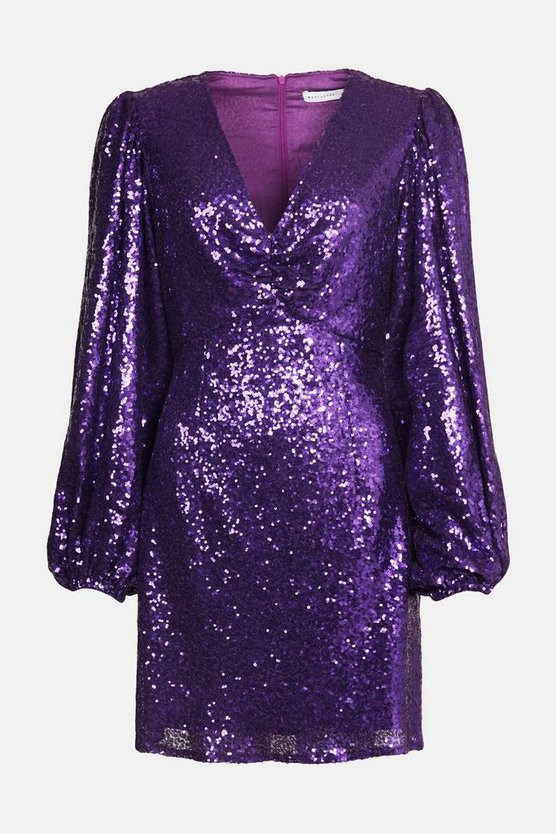 Sequin V Neck Mini Dress | Warehouse UK & IE