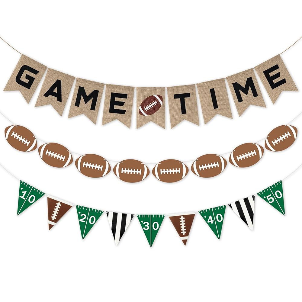 Football Burlap Felt Banners - 3Pcs Fall Football Banner Game Time Fan Pennant Hanging Decoration... | Amazon (US)