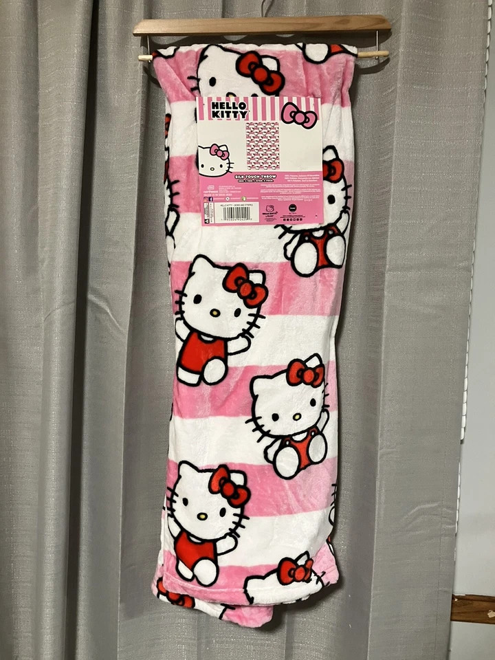 Hello Kitty Silk Touch Throw Striped “Bows And Stripes” 50"x70" Nwt | eBay US