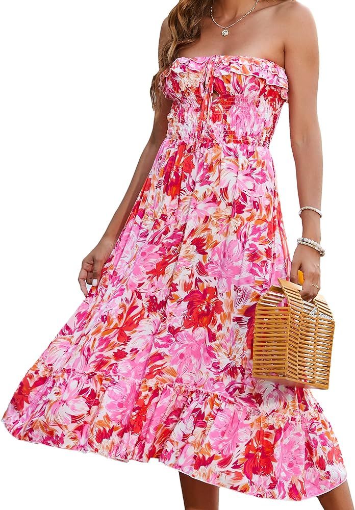 Just Quella Womens Summer Strapless Maxi Dresses Boho Beach Dress | Amazon (US)