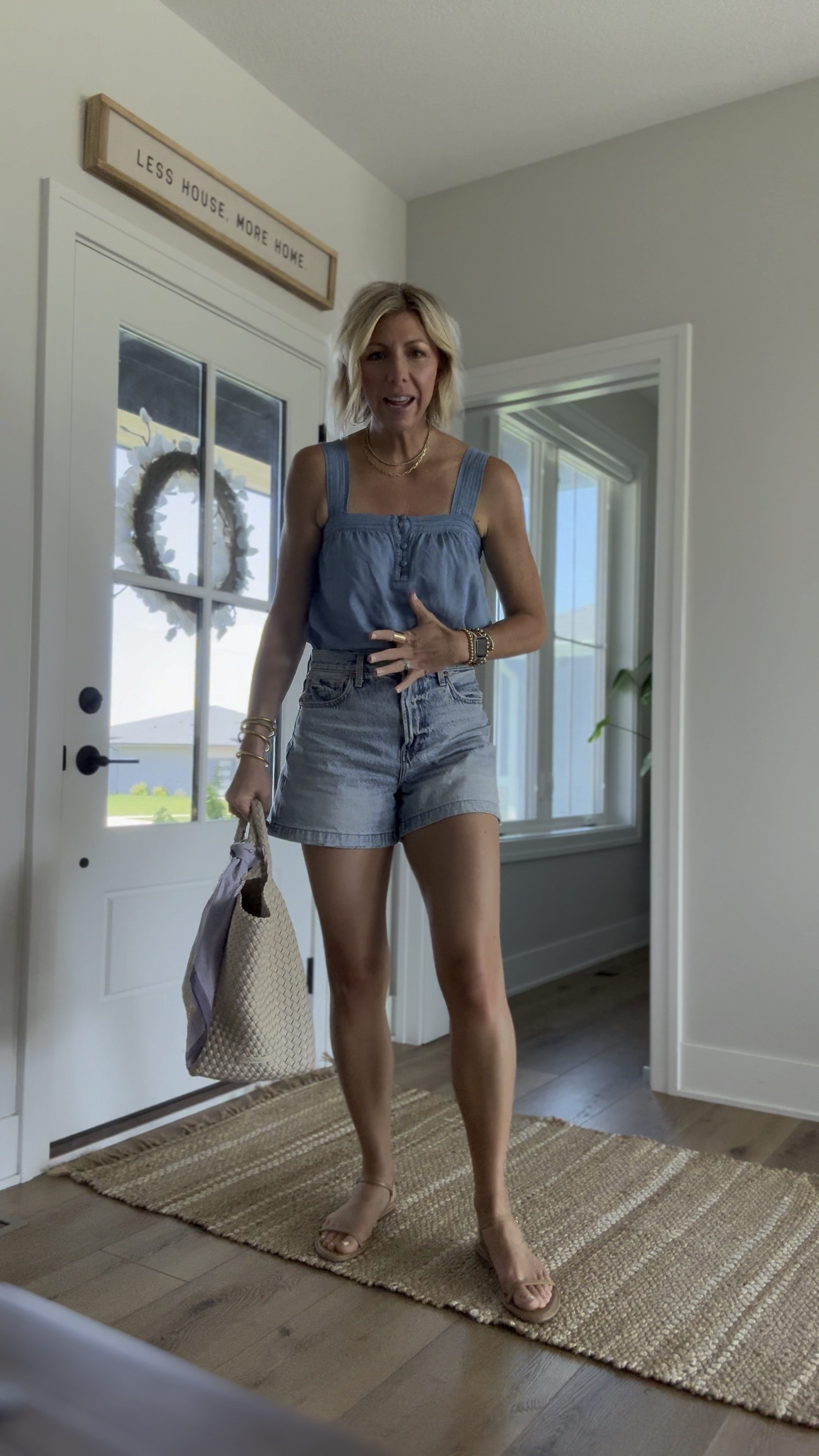 Denim on denim is such a chic & easy look for now in summer & later this fall 👏🏻 my go-to Jean shorts have such a flattering fit through the thighs!! 

Wearing my tts small in the blouse + size 28 (go up one in shorts for a relaxed fit) in the shorts 

#LTKStyleTip #LTKOver40 #LTKSeasonal
