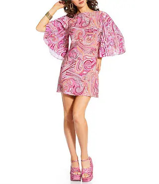 Antonio Melani x Amanda Jones Vaughan Lola Paisley Twill Boat Neck 3/4 Sleeve Shift Mini Dress | ... | Dillard's