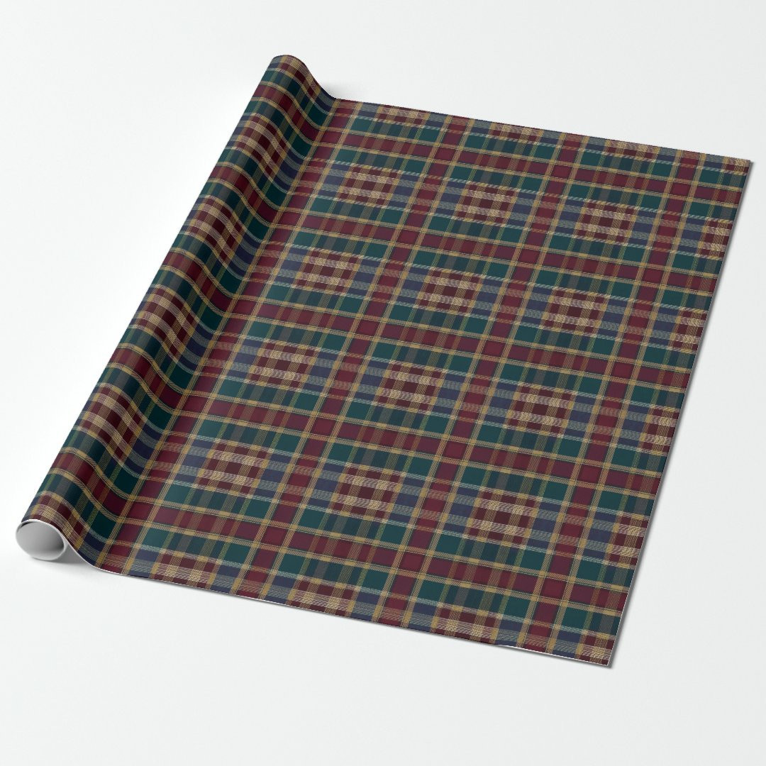 Rustic Elegance Plaid Cranberry Dk Blue Teal Green Wrapping Paper | Zazzle | Zazzle