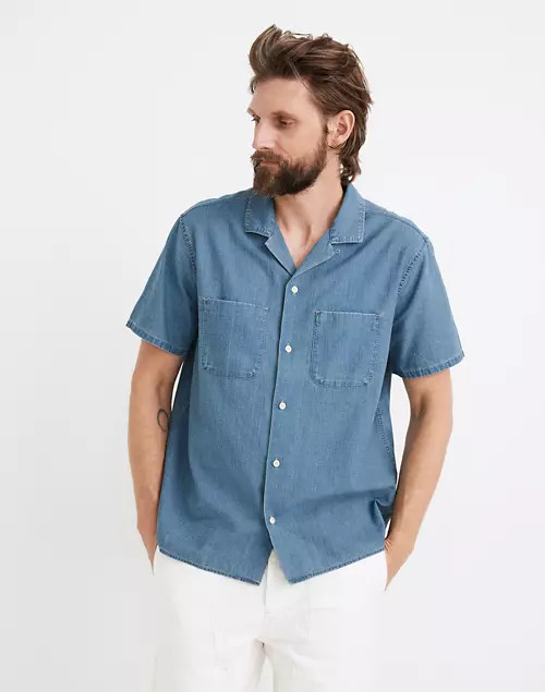 Indigo Easy Short-Sleeve Camp Shirt in Ticking Stripe | Madewell