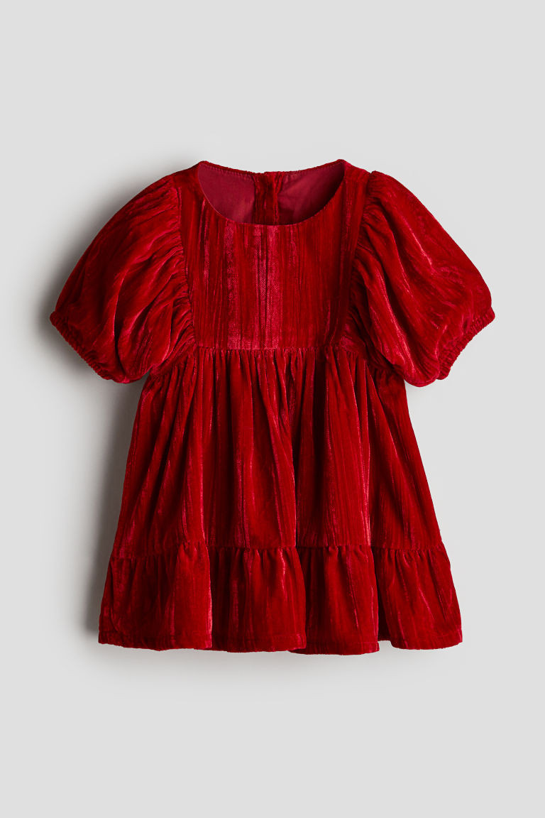 H & M - Crushed-Velvet Dress - Red | H&M (US + CA)