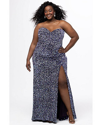 Women's Purple Multi Sequin Velvet Fitted Prom Dress | Macy's