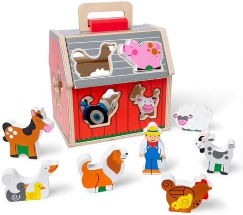 Melissa & Doug Take-Along Wooden Toy Barn, 11-Pc Portable Toddler Playset with Farm Animals & Pop... | Amazon (US)