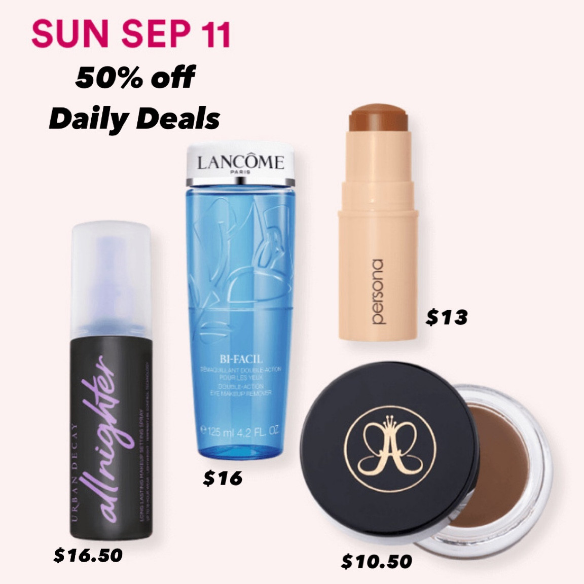 50% off daily deals!

#beauty #skincare #skinroutine #ulta #makeup #dailydeals #ultabeauty #makeupbrushes #beautytools #urbandecay #settingspray #eyebrows #lancome #anastasia #makeupremover 

#LTKbeauty #LTKsalealert #LTKunder50