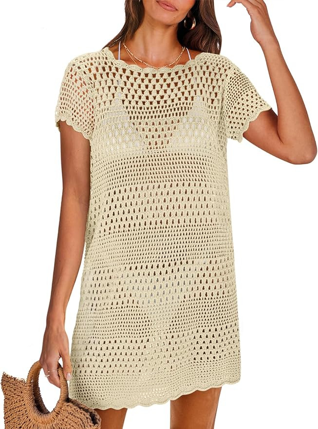 ANRABESS Swimsuit Cover Up for Women 2026 Crochet Bathing Suit Swimwear Mesh Knit Beach Dress Sum... | Amazon (US)