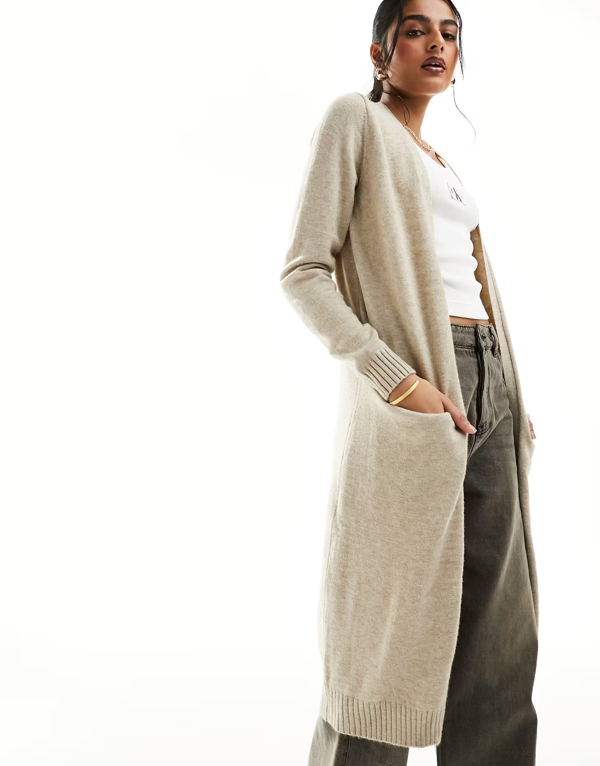 Vila longline cardigan in beige | ASOS (Global)