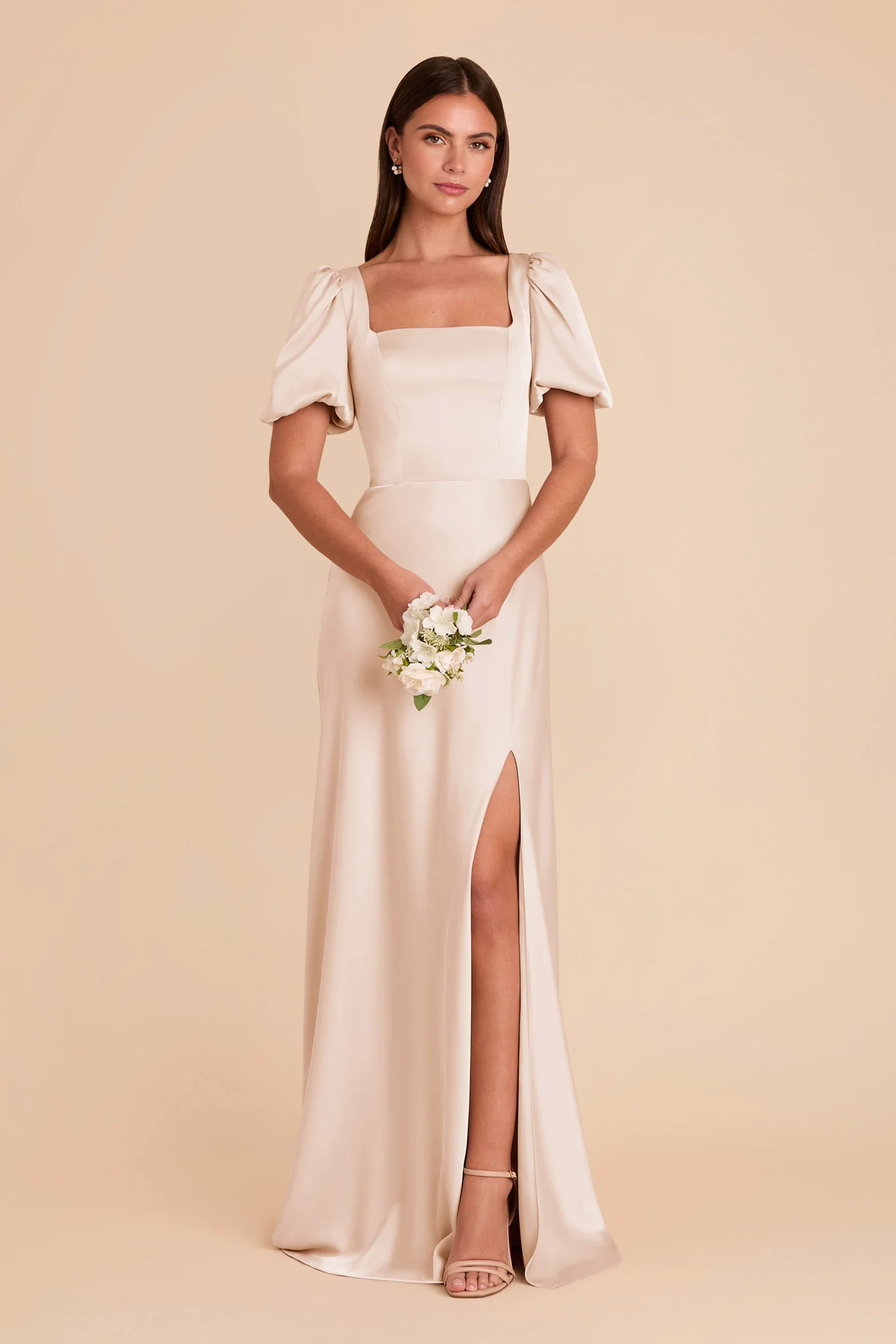 Judy Matte Satin Champagne Little White Dress | Birdy Grey | Birdy Grey