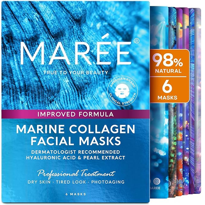MAREE Collagen Facial Mask with Hyaluronic Acid — Sheet Face Mask Skincare — Centella Asiatic... | Amazon (US)