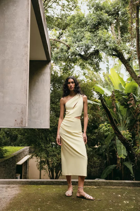 ASYMMETRIC CUT OUT MIDI DRESS | Zara US