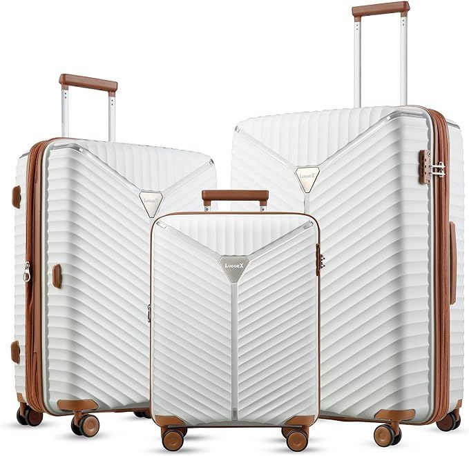 LUGGEX White Luggage Sets 3 Piece, PP Lightweight Carry On Luggage Set with Spinner Wheels, Expan... | Amazon (US)