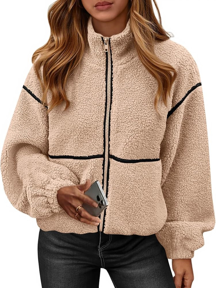 KIRUNDO Fleece Jacket Women Sherpa Oversized Zip Up Fall Jackets Winter Coats Faux Fur Warm Outwe... | Amazon (US)