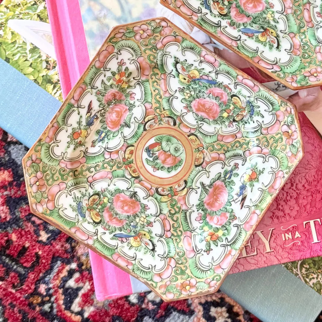 Antique Chinese Rose Medallion | Rose Canton Petite Porcelain Square Dish | 5" Wall Plate | Chino... | Etsy (US)