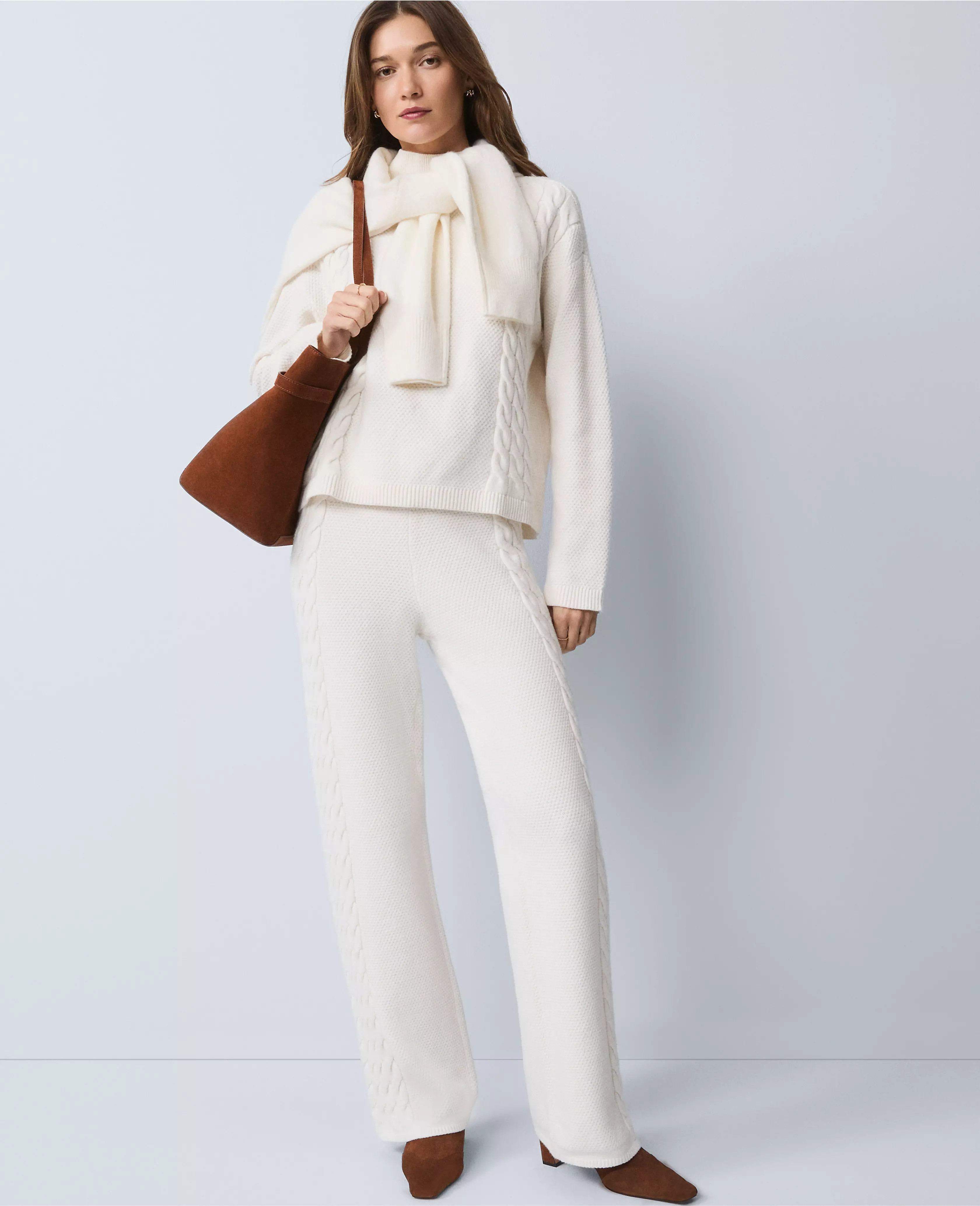 Petite Weekend Collection The Mixed Stitch Wide Leg Sweater Pant | Ann Taylor