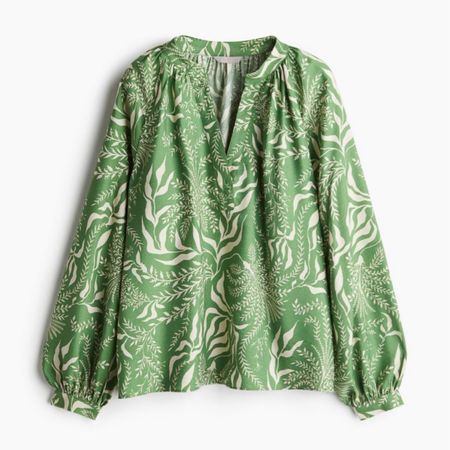 Green patterned ballon sleeved blouse 

#LTKfindsunder50 #LTKSeasonal #LTKstyletip