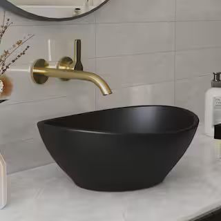 DEERVALLEY DeerValley Ceramic Black Oval Bathroom Vessel Sink Art Basin not Included Faucet DV-1V... | The Home Depot
