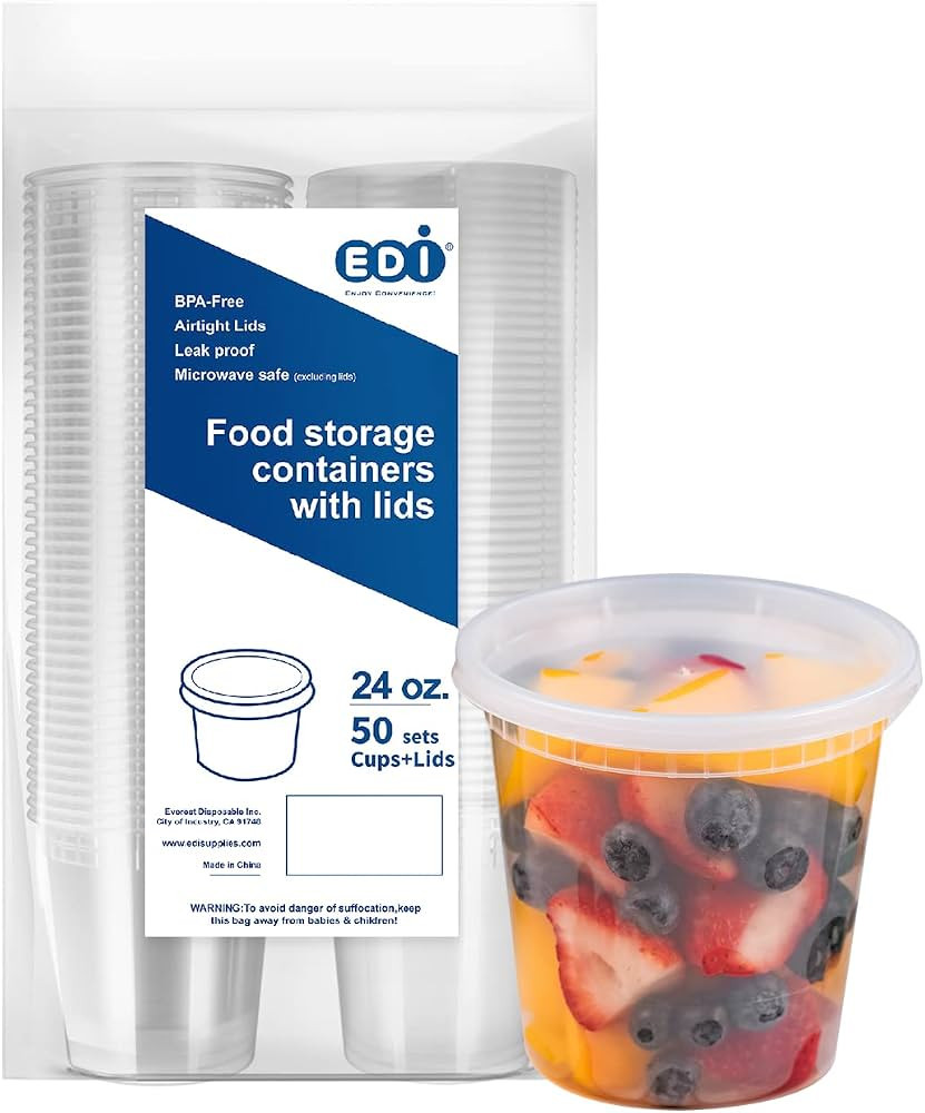 EDI [24 OZ, 50 Sets] Plastic Deli Food Storage Containers with Airtight Lids | Microwave-, Freeze... | Amazon (US)