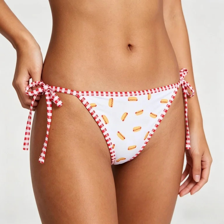Hotdog Reversible String Bikini Bottoms for Women, 4th of July Hot Dog Print Swim Bottom, Blue St... | Walmart (US)