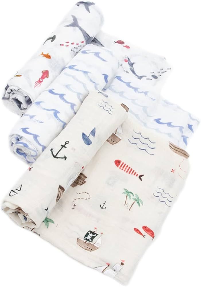 Little Unicorn – Shark 2 Cotton Muslin Swaddle Blanket Set | Set of 3 | 100% Cotton | Super Sof... | Amazon (US)