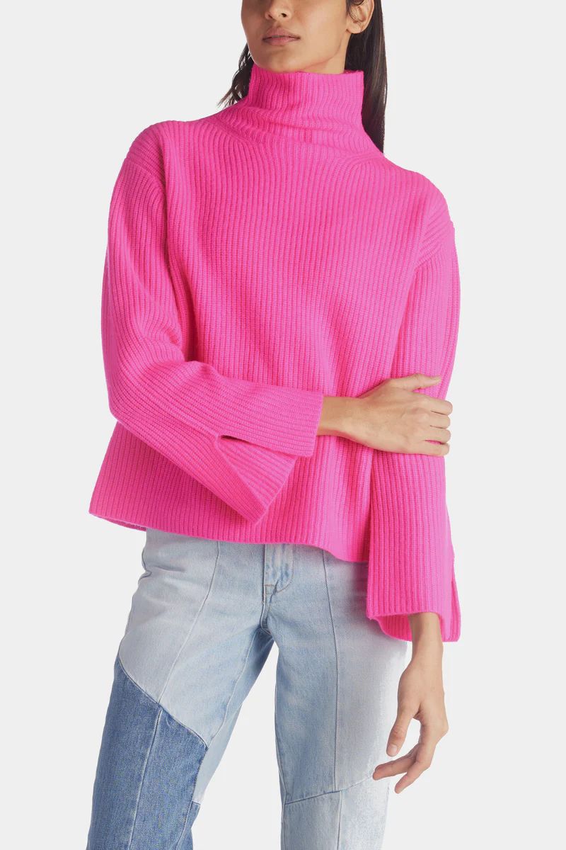 Wide Sleeve Rib Funnel Cashmere Sweater | Lord & Taylor
