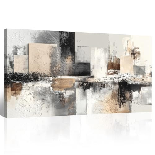 BewDalky Neutral Abstract Wall Art - Large Modern Canvas Prints Paintings Artwork for Walls Minimalist Gray Black Brown Geometric Pictures for Living Room Bedroom Office Home Decoration 23" x 46" | Amazon (US)