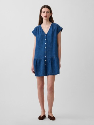 Cotton Gauze Denim Drop-Waist Mini Shirtdress | Gap (US)