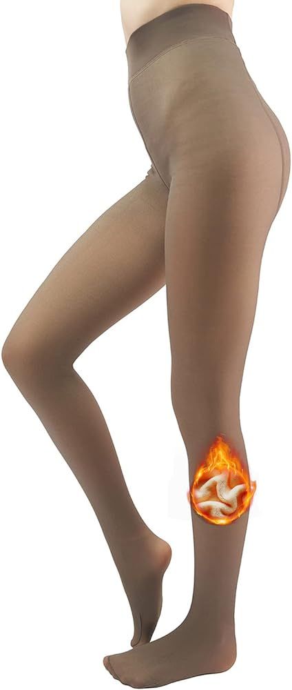 X-CHENG Fleece Lined Tights Sheer Women - Fake Translucent Warm Pantyhose Leggings Sheer Thick Ti... | Amazon (US)