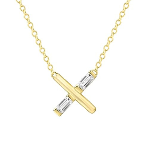 14K Yellow Gold Plated Silver Pendant Necklace With 0.24 Carat Total Weight Lab Grown Diamond (D-E Color, Baguette, VS Clarity) Necklace For Women, Gift For Her Jewelry For Women Comes With Gift Box | Amazon (US)