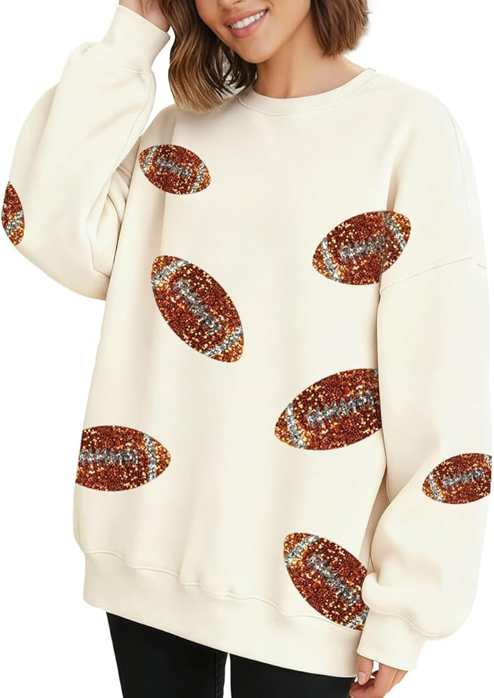 Women Sequin Football Sweatshirt Oversized Game Day Sweatshirt Rugby Fall Graphic Crewneck Pullov... | Amazon (US)