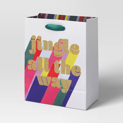 Glittered 'Jingle All the Way' Cub Christmas Gift Bag White - Wondershop™ | Target