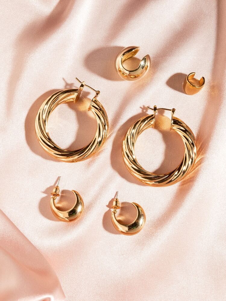 3pairs Textured Round Earrings | SHEIN